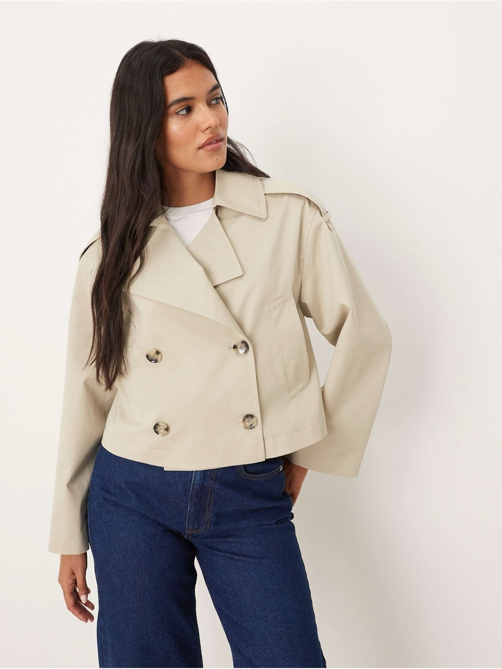 Mango cotton mix cropped trench coat in beige